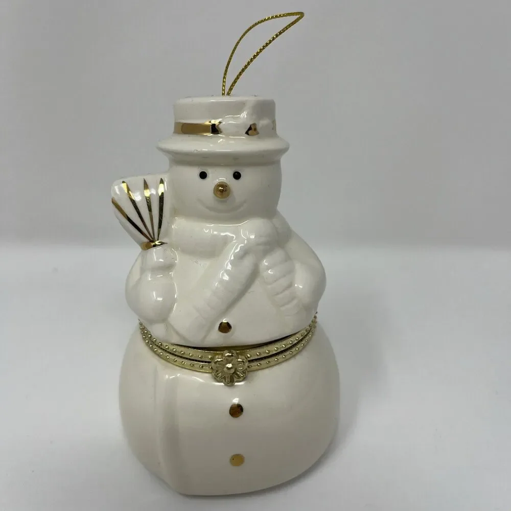 Lenox Mr Christmas Hinged Snowman Ornament Music Box Revolving WORKS *READ